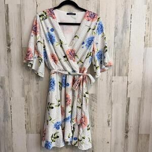 Blue Heaven Women’s Size Large Floral Polka Dot Wrap Dress
